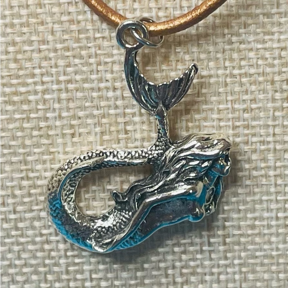 Mermaid Necklace Silver pendant with 
Cord. Nautical ocean excellent condition
